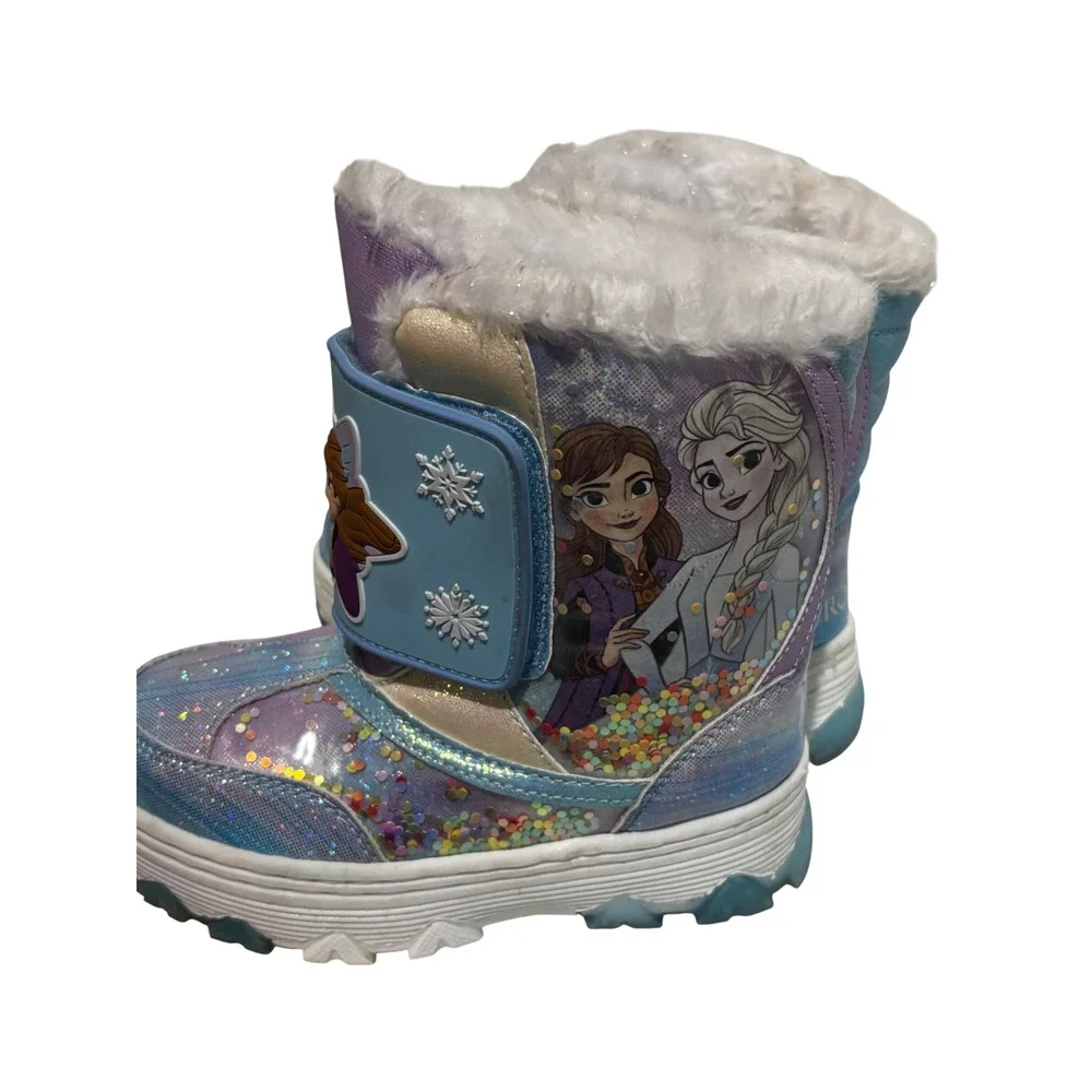 Disney Frozen Anna Elsa Blue Purple Glitter Faux Fur Snow Boots Girls Size 10